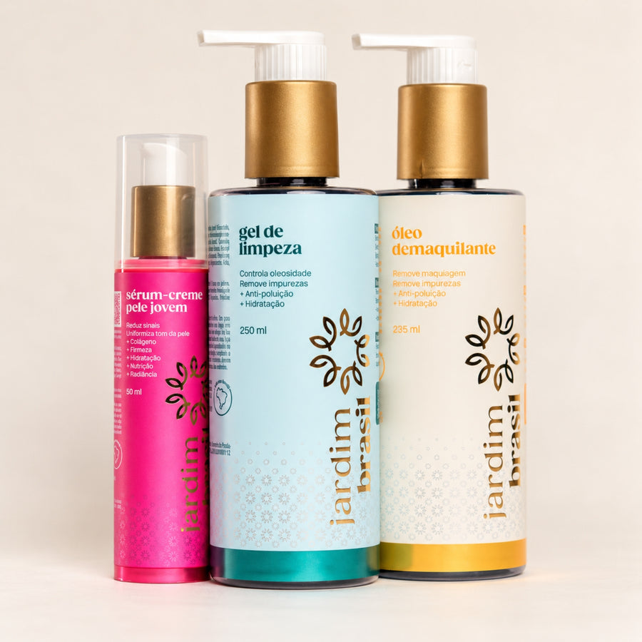 Trio Completo: Óleo Demaquilante + Gel de Limpeza + Sérum-Creme